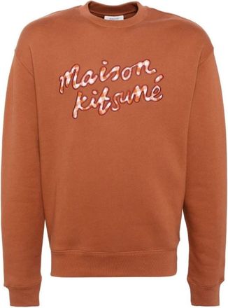 Maison Kitsun&eacute; Bruin Handschrift Gingham Sweatshirt - Heren - Sweatshirts - Bruin - L - Katoen - Hoodies & sweatvesten