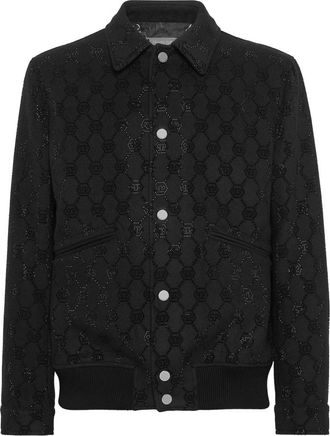 Philipp Plein Wool Bomber LS Monogram - Heren - Bomber jackets - Zwart - XL - Wol - Jassen