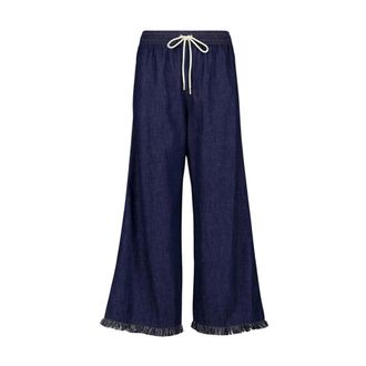 Zimmermann Broeken, Dames, Blauw, L, Katoen, Rhiannon Fringe Wide Leg Broeken