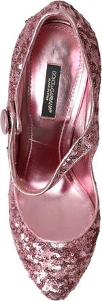 Dolce & Gabbana Womens Pink Sequin Mary Jane Pumps High Heels Shoes Polyester