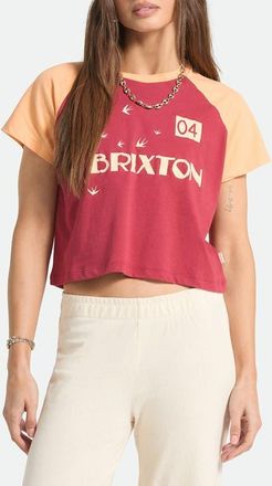 Brixton Swallow Sky Raglan Sleeve Crop Graphic T-Shirt in Robust Red/peach Cobbler at Nordstrom, Size X-Small