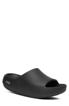 Oofos OOahh+ Slide Sandal in Black at Nordstrom, Size 8