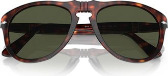 Persol 0po0649 Tortoiseshell Acetate Aviator Sunglasses with Dark Green Lenses