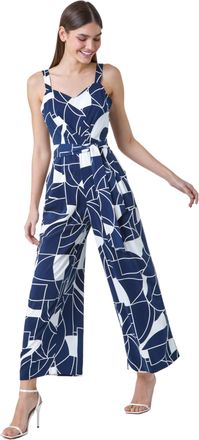 Roman Womens Abstract Print Pocket Jumpsuit - Navy - Size 10 UK