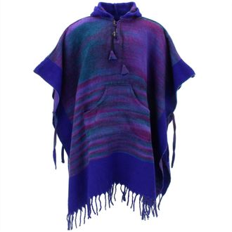 Loud Elephant Soft Vegan Wool Hooded Tibet Poncho - Dark Purple Mix