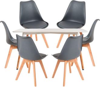 Regalos Miguel Regalos Miguel - Conjuntos De Mesa Y Sillas - Conjunto Mesa Tower Rectangular 120 X 80 Cm Blanca Y Pack 6 Sillas Synk Basic - Gris