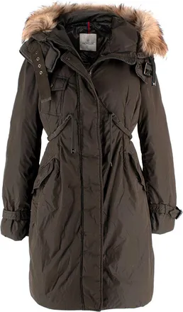 Moncler Khaki Phalangere Coat with Racoon Fur Hood Size M