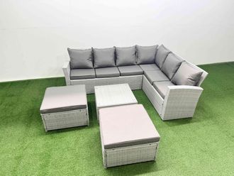 Fimous Garden Outdoor PE Rattan Furniture Set 8 Seater Rattan Garden Sofa Set in Light Grey