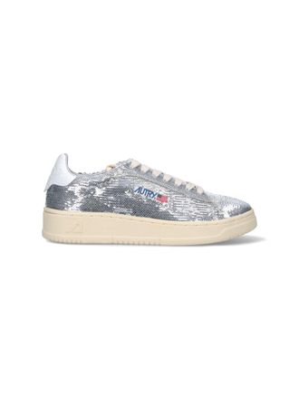 Autry Low-Top Sneakers With Shimmering Silver Fabric