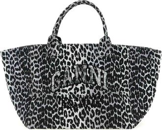 Ganni Leopard Sequin Xxl Tote Shopping Bag
