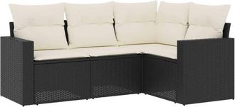 vidaXL Juego De Sof&aacute;s Jard&iacute;n 4 Pzas Con Cojines Rat&aacute;n Sint&eacute;tico Negro Vidaxl