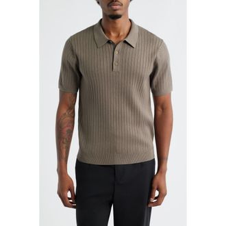 Open Edit Rib Polo Sweater in Olive Brown at Nordstrom, Size Small