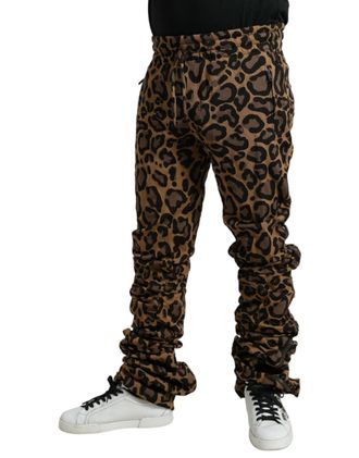 Dolce & Gabbana Mens Leopard Jacquard Joggers Brown Polyester Cotton Nylon