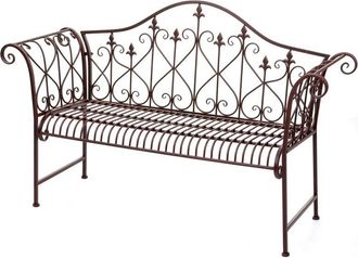 Hhg [nunca Usado] Banco De Jard&iacute;n Hhg-954, Banco De Parque, 2 Plazas De Metal Con Adornos Aspecto &Oacute;xido Marr&oacute;n 150cm, Sin Coj&iacute;n De Asiento