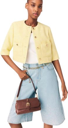Maje Short-sleeved tweed jacket in Pale Yellow at Nordstrom, Size 34 Eu