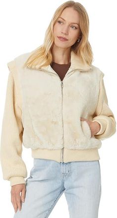 Blank NYC Faux Fur Sweater Bomber Jacket Womens Coat Cream : LG, Faux Fur/Polyester