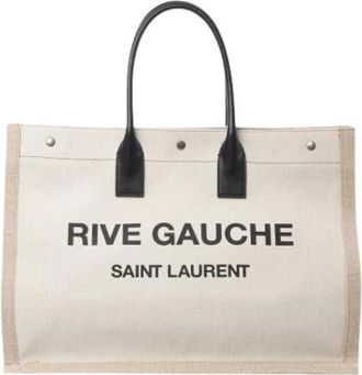 Saint Laurent Pre-owned Tote Bags, female, Beige, Size: ONE SIZE Pre-owned Rive Gauche Large Tote