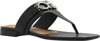 Ferragamo Womens Calfskin Riki Gancini Bit Thong Sandals In Black