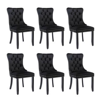 Merax Set of 6 Velvet Button Tufted Dining Chairs with Wood Legs in Black