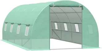 OUTSUNNY Invernadero De T&uacute;nel 600x300x200 Cm Con Puerta Enrollable 8 Ventanas Cubierta Pe 140g/m&sup2; Y Tubo De Acero Para Cultivos Plantas Verduras