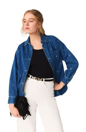 Maje Rhinestone denim shirt in Blue at Nordstrom, Size X-Small