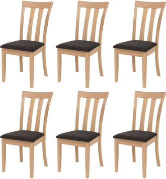 Hhg [nunca Usado] Juego De 6 Sillas De Comedor Hhg-451, Silla De Cocina, Tela/tejido, Madera Maciza, Estructura En Color Natural, Negro