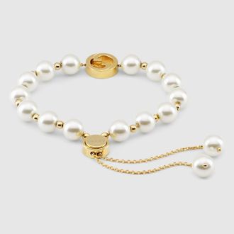 Gucci Interlocking Pearl Bracelet, Gold-toned metal, Gold-toned metal