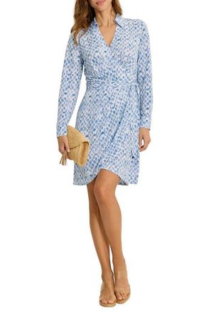 Tommy Bahama Carmela Coastal Sands Long Sleeve Wrap Shirtdress in French Blue at Nordstrom, Size X-Small