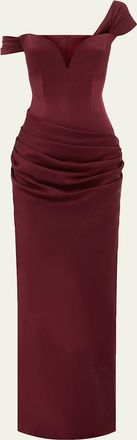 Alex Perry Off-The-Shoulder Draped Satin Crepe Corset Gown