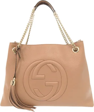 Gucci Beige Leather Shoulder Bag Tote Bag (Pre-Owned)