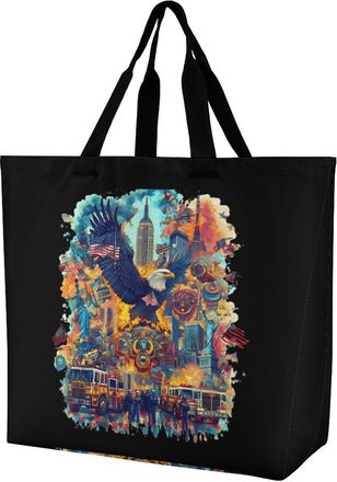 Generic 911 Remember U.S. Large Reusable Shopping Bag Lightweight Foldable Tote Bags Washable Shoulder Handbag
