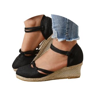 Generic Womens Espadrilles Wedge Sandals Summer Casual Closed Toe Sandal Comfortable Breathable Platform Low Heels Cute Shoes Flatform Heeled Shoes Ankle Stra
