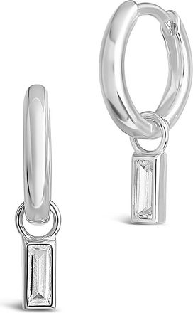 Sterling Forever Sterling Silver Baguette CZ Micro Hoops