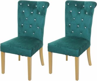 Hhg Hhg - Lote De 2 Silla De Comedor 513, Silla Silla De Cocina, Remaches Terciopelo, Verde Oscuro, Patas Doradas