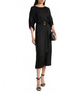 Velvet Laurel Puff Sleeve Midi Dress In Black