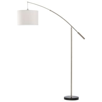 Loops Floor Lamp Light Satin Nickel Shade White Fabric Hoop & Loop Tape Bulb E27 1x60W in Metallics
