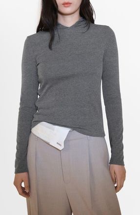 Mango Long Sleeve Hooded T-Shirt in Grey at Nordstrom, Size X-Small