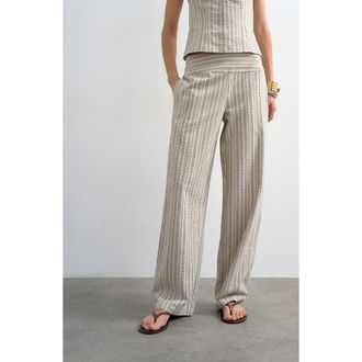 Topshop Stripe Cotton Blend Pants in Cream at Nordstrom, Size 14