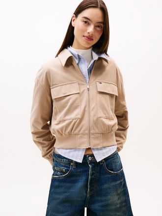 Tommy Jeans Blouson TOMMY JEANS TJW CORD COACH JACKET IM, Damen, Gr. XS (34), malted milk, Web, Obermaterial: 100% Polyester, unifarben, Rippb&uuml;ndchen, Jacken Blou