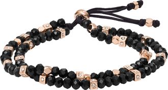 Fossil Womens Arm Party Black Glass Beaded Bracelet
