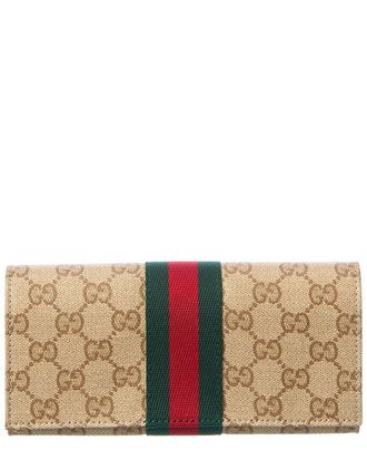 Gucci Long Gg Canvas & Leather Continental Wallet