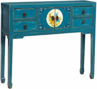 Wanderlust Deco Recibidor De Madera Azul 100x25x85h Cm