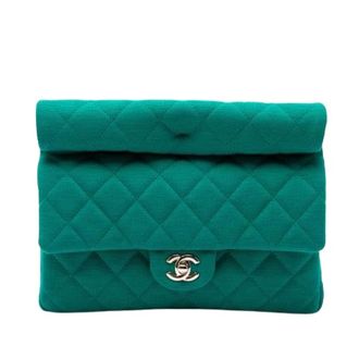 Chanel Pre-owned Quilted Jersey Clutch - Dames - Pre-owned - Groen - Maat: ONE Size Jersey