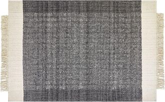 Beliani Alfombra De Lana Negro Blanco Crema 160 X 230 Cm Hecho A Mano Borlas Atlanti