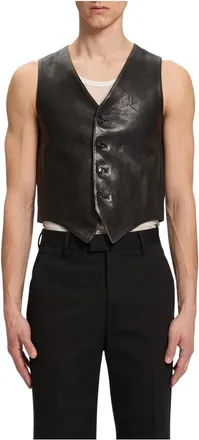 Ann Demeulemeester Jassen, Heren, Zwart, M, Leer, Alrik Classic Waistcoat