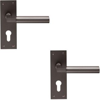 Loops 2x PAIR Round Bar Handle on Slim Euro Lock Backplate 150 x 50mm Matt Bronze