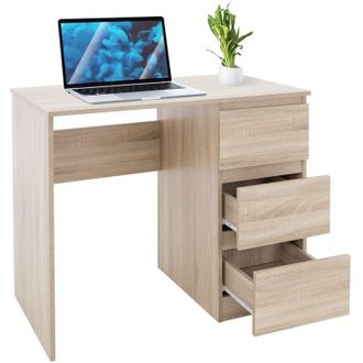 ML Design Ml-design - Scrivania Con 3 Cassetti 90x76x50 cm Rovere di Sonoma Pannelli mdf Scrivania Da Lavoro Moderno Semplice Elegante Solido Tavolo Per Laptop
