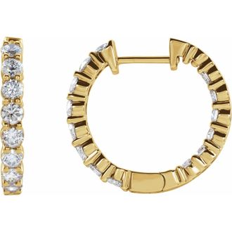 Diamond2Deal 1ct Lab-Grown Diamond Inside-Outside Hinged Hoop Earrings Clarity VS, Color F-G, 14k Gold