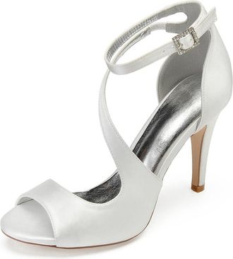 Generic Bridal Heels Women Open Toe Satin Heeled Sandals Wedding Sexy Stiletto High Heels for Party, Prom, Dating 10.5Cm,Ivory,6 UK