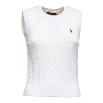 Polo Ralph Lauren Round-neck Knitwear, female, White, Size: XL Cable Knit Gilet